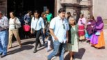 Mexican crowd leaving a church in Queretaro